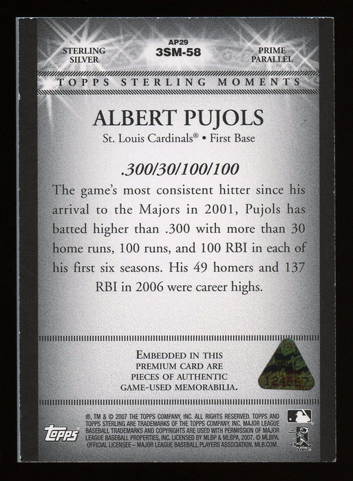 Rare 2007 Topps Sterling Albert Pujols #1/1 One Of One Game Used Patch Card