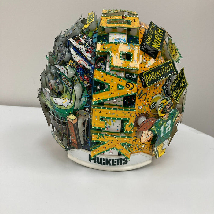 Beautiful Aaron Rodgers Signed Charles Fazzino Pop Art Green Bay Packers Helmet