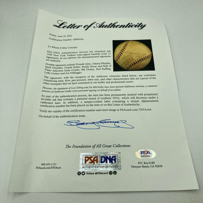 1939 New York Yankees World Series Champs Team Signed Baseball PSA DNA & JSA COA