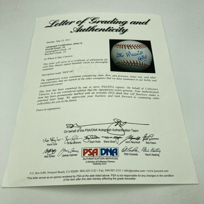 Stan Musial HOF 1969 Signed Major League Baseball PSA DNA Graded 10 GEM MINT