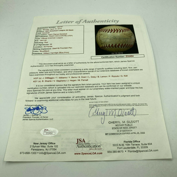 Joe Dimaggio & Ted Williams 1951 All Star Game Team Signed Baseball With JSA COA