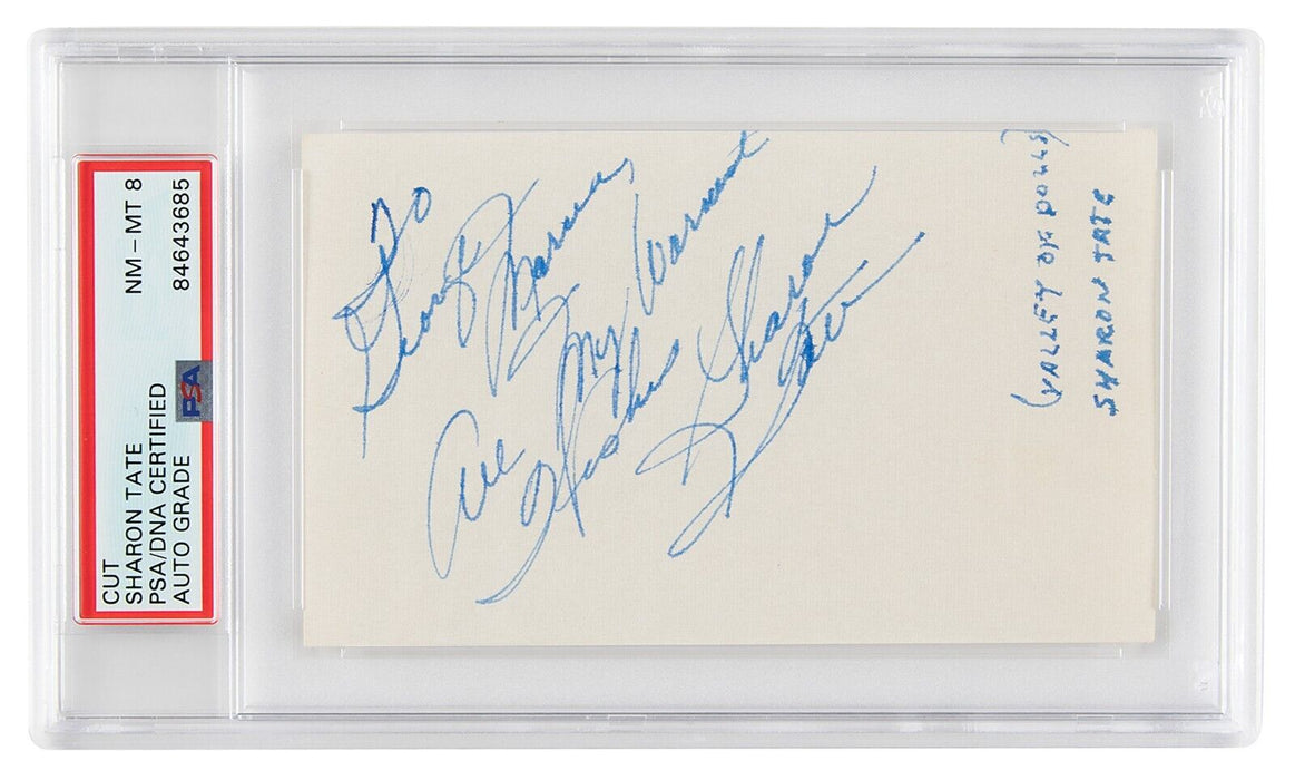 Sharon Tate Signed Autographed Index Card Manson Family Murder PSA DNA N Mint 8