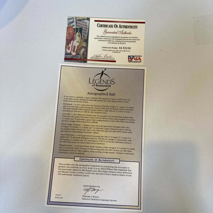 Michael Jordan Bill Russell Magic Johnson Larry Bird Signed Basketball UDA COA