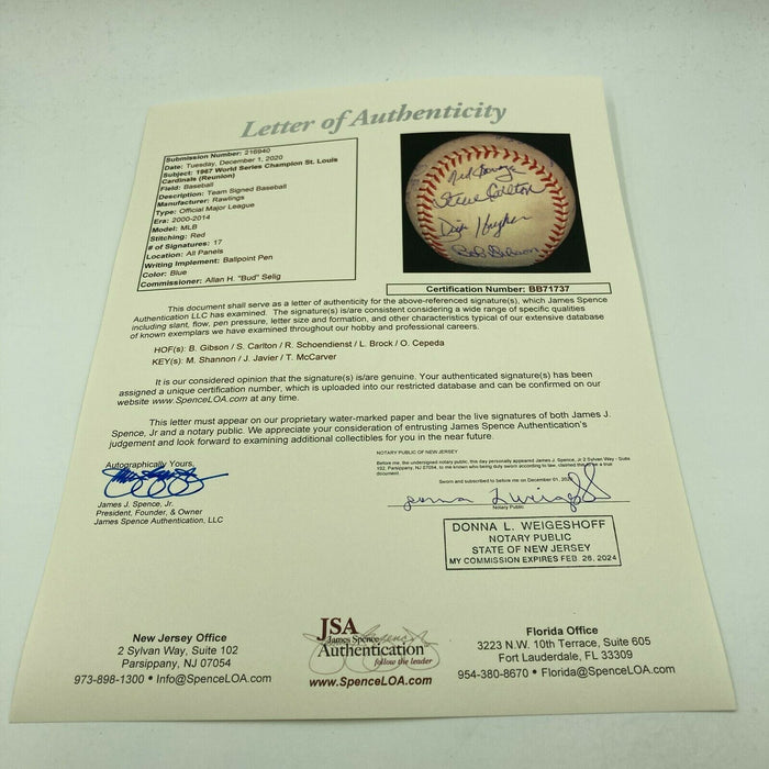 1967 St. Louis Cardinals World Series Champs Team Signed Baseball JSA COA