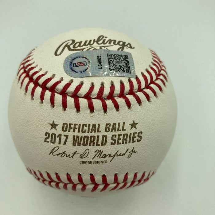 George Springer Signed Heavily Inscribed STATS 2017 World Series Baseball