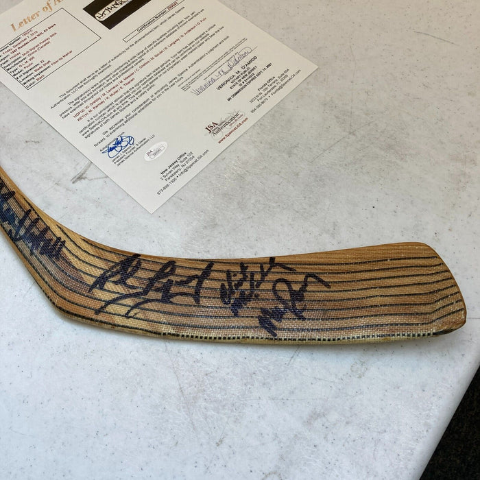 1987 Rendezvous Signed Hockey Stick Wayne Gretzky Mario Lemieux Mark Messier JSA