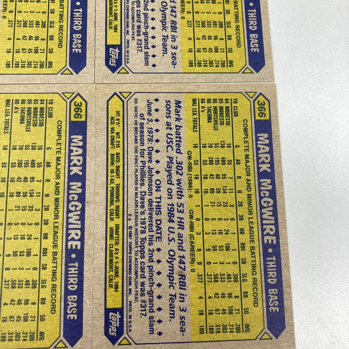 Lot Of (6) 1987 Topps Mark Mcgwire Rookie Cards RC