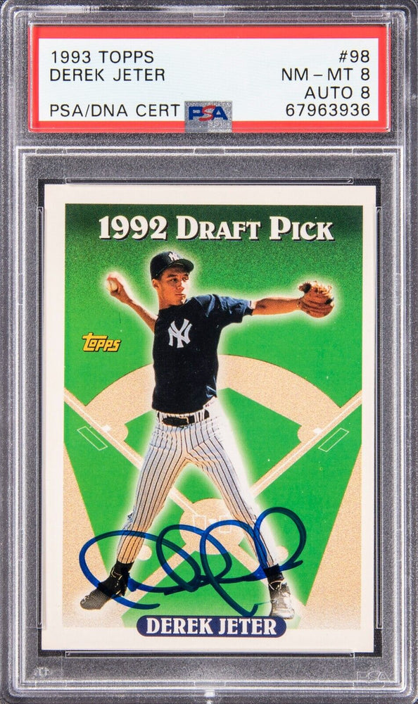 1993 Topps Draft Pick #98 Derek Jeter Signed RC Card PSA 8 Pre Rookie Signature