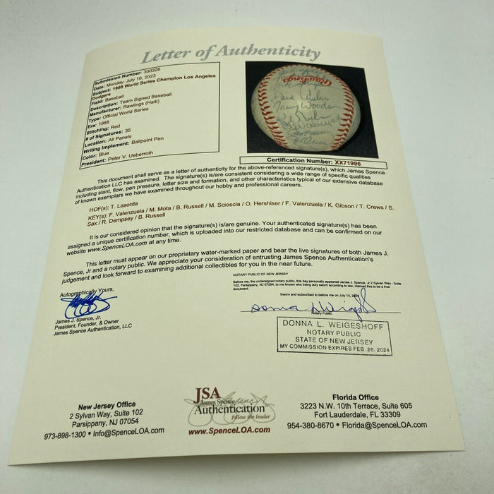 1988 Los Angeles Dodgers World Series Champs Team Signed Baseball JSA COA