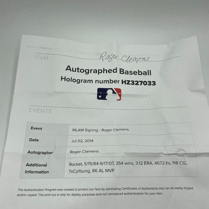 Roger Clemens Signed Heavily Inscribed STAT Baseball MLB & Tristar Holograms