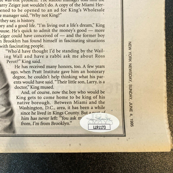 Larry King Signed Autographed Newspaper With JSA COA