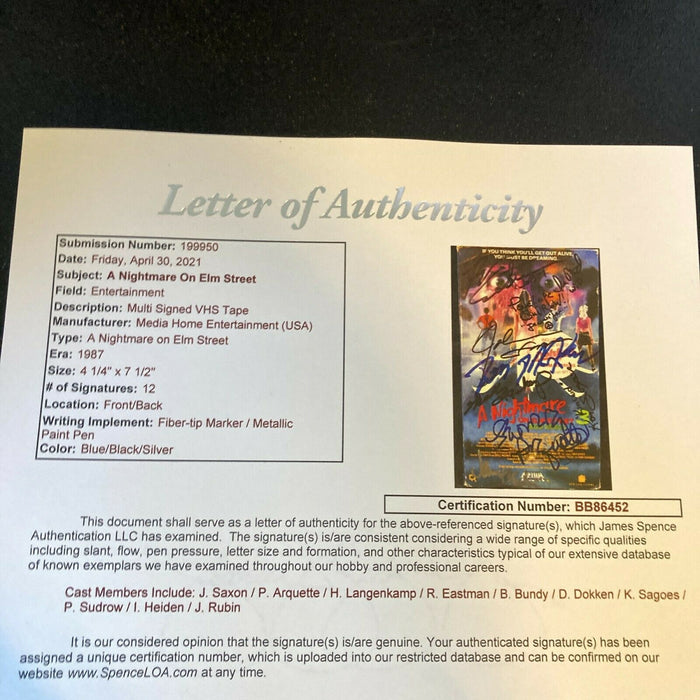 A Nightmare On Elm Street Cast Signed VHS Movie With 12 Signatures JSA COA