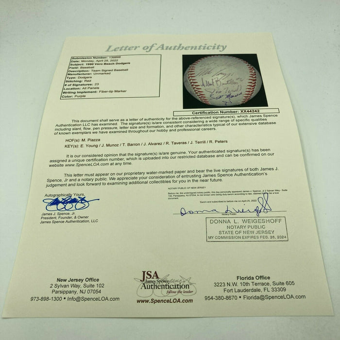 Mike Piazza Pre Rookie 1990 Vero Beach Dodgers Minor League Signed Baseball JSA