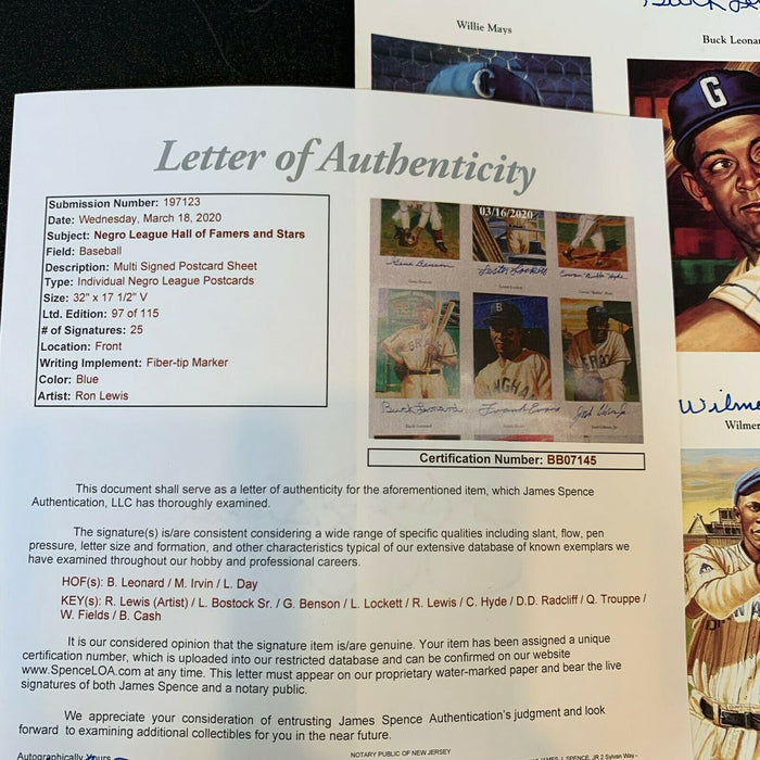 Rare Ron Lewis Negro League Complete Set Uncut Sheet 24 Signatures JSA COA