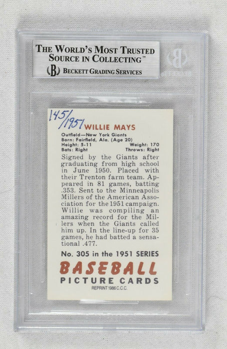 1951 Bowman Willie Mays Signed Autographed RP Rookie Card RC BGS Certified