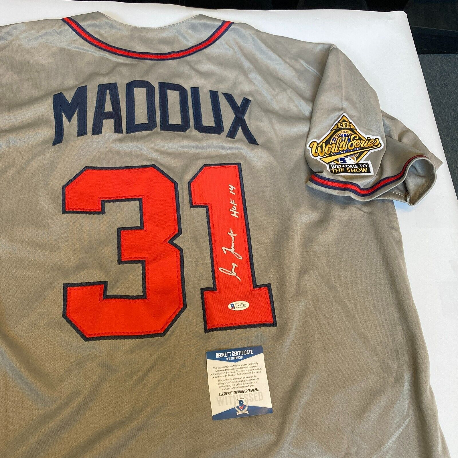 Greg Maddux HOF 2014 Signed Atlanta Braves 1995 World Series Jersey Be —  Showpieces Sports