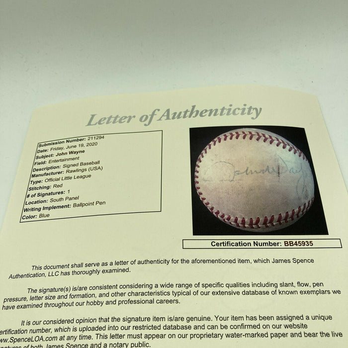Extraordinary John Wayne Single Signed Autographed 1950's Baseball With JSA COA