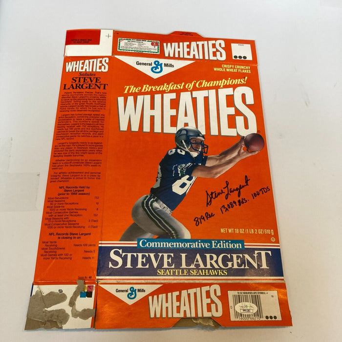 Steve Largent Signed Inscribed Wheaties Cereal Box JSA COA