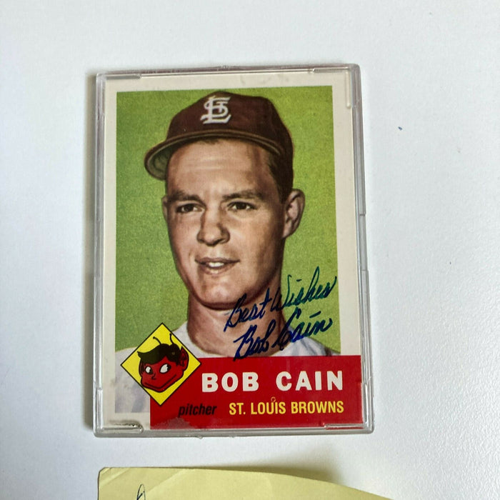 Bob Cain Signed 1953 Topps Archives Baseball Card With Handwritten Note