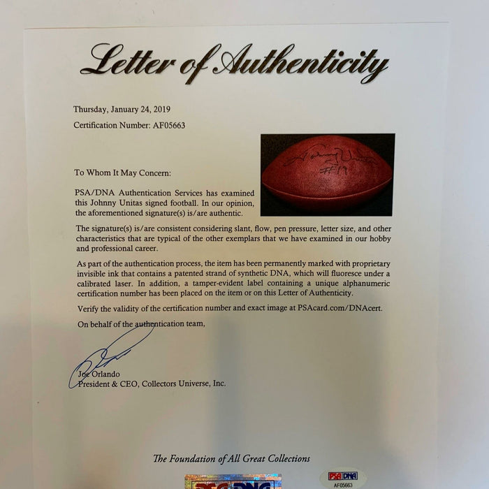 Johnny Unitas #19 Signed Wilson NFL 75th Anniversary Game Football With JSA COA