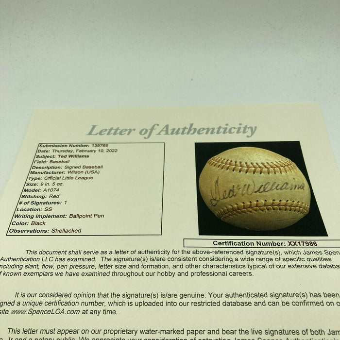 Ted Williams Single Signed Autographed 1960's Vintage Baseball With JSA COA