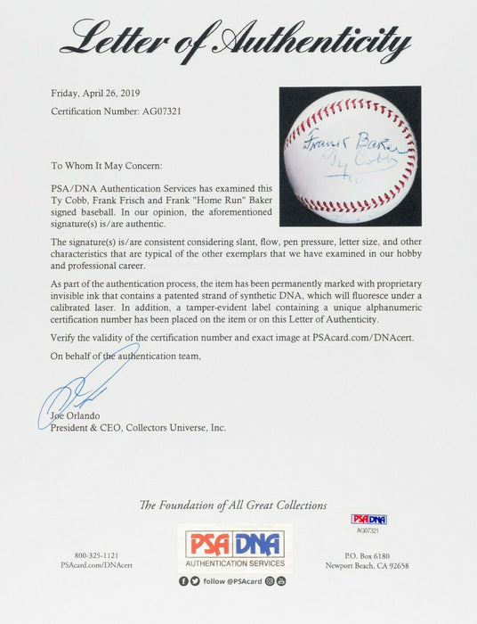 Mint Ty Cobb & Frank Baker Signed Official National League Baseball PSA DNA COA