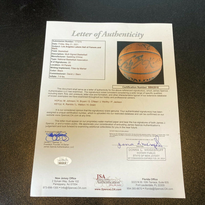 Kobe Bryant Magic Johnson Los Angeles Lakers Legends Signed Basketball JSA COA