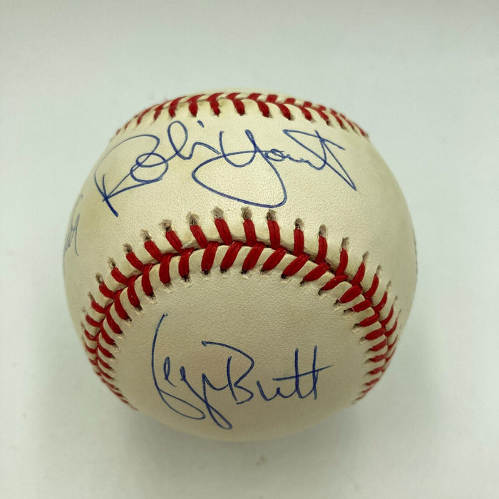 Nolan Ryan George Brett Robin Yount Hall Of Fame Induction Signed Baseball JSA