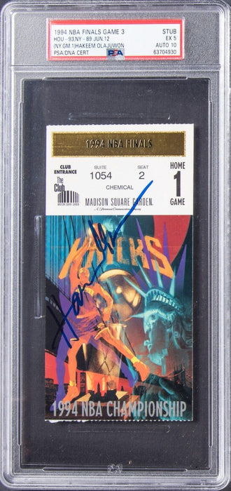 1994 Hakeem Olajuwon Signed NBA Finals Game 3 Ticket Stub PSA Auto 10