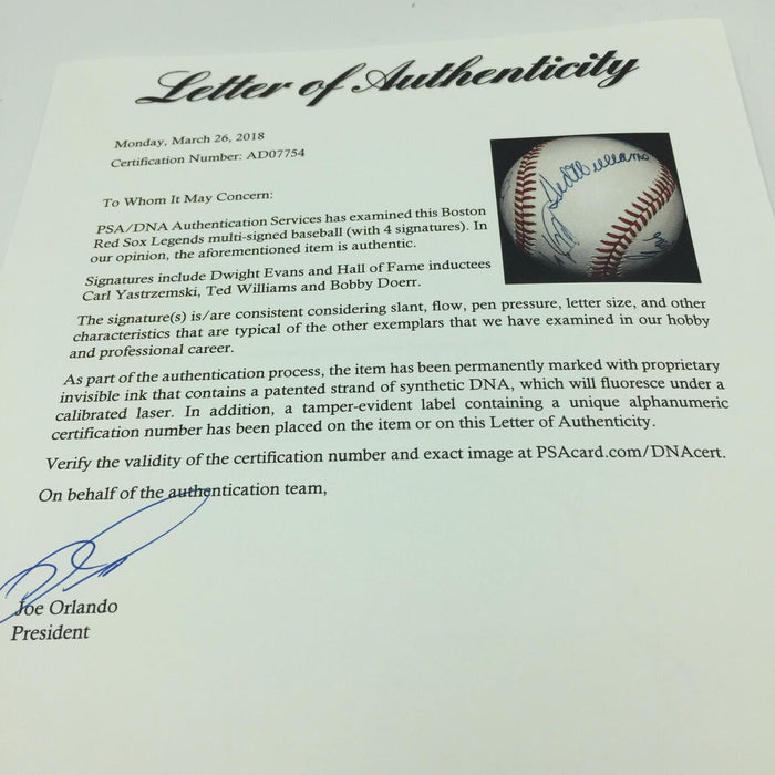 Nice Ted Williams, Carl Yastrzemski & Bobby Doerr Signed Baseball PSA DNA COA