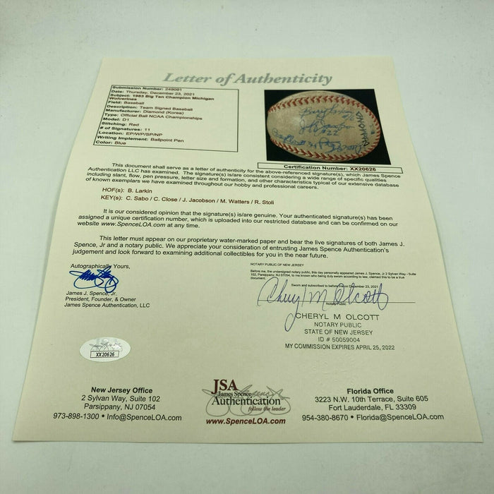 1983 Michigan Wolverines Big Ten Champs Signed Game Used W.S. Baseball JSA COA