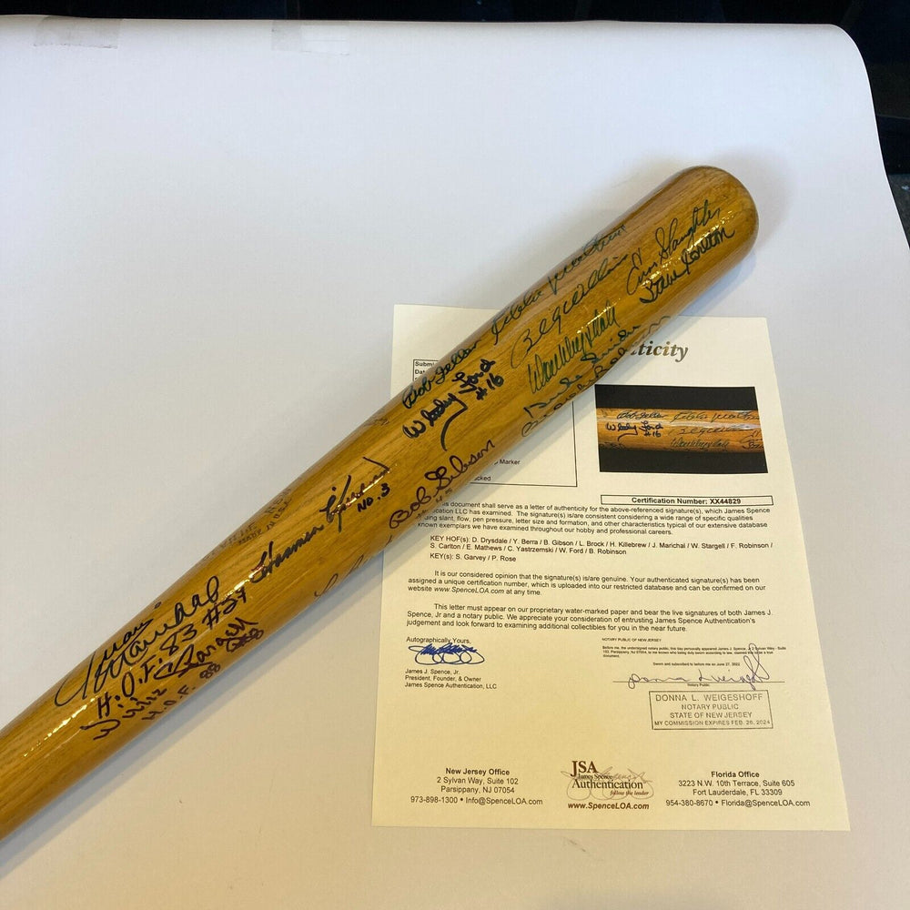 Hall Of Fame Legends Signed Baseball Bat 26 Sigs Yogi Berra Eddie Mathews JSA
