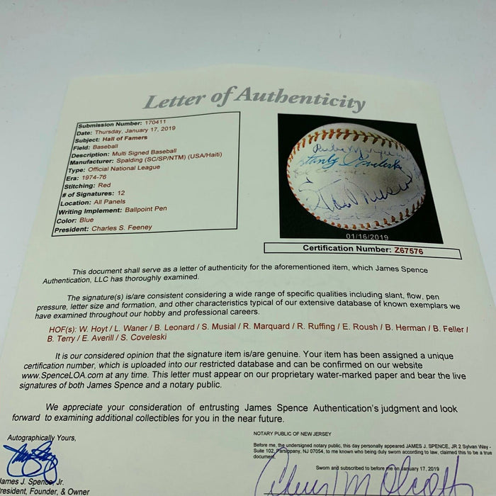 1975 Hall Of Fame Induction Signed Baseball Lloyd Waner Marquard Ruffing JSA COA