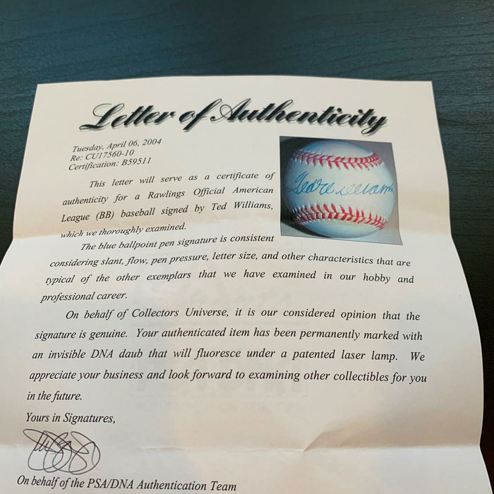 Ted Williams Signed Autographed Official American League Baseball PSA DNA COA