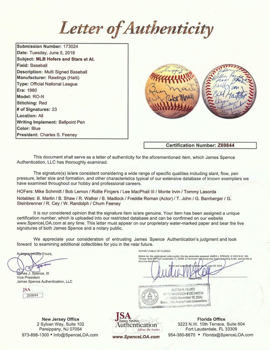 George Steinbrenner Billy Martin Robert Merrill HOF Multi Signed Baseball JSA