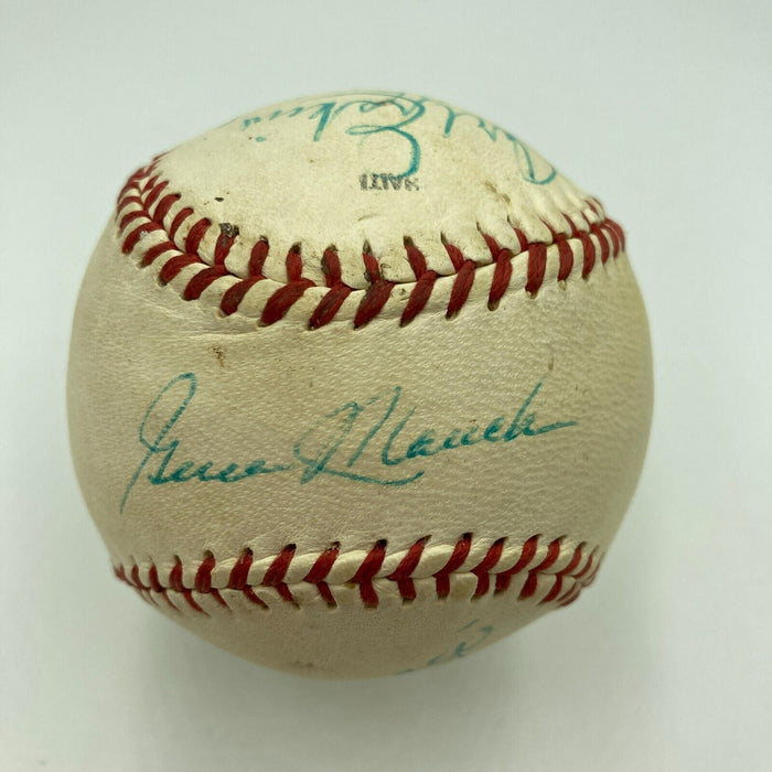 Mickey Mantle Joe Dimaggio Casey Stengel Signed 1950's Baseball JSA COA