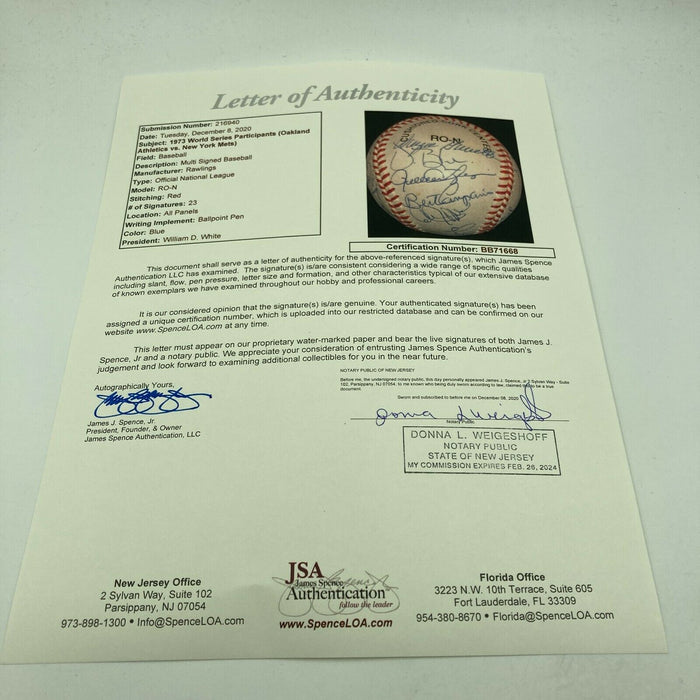 1973 Oakland A's Athletics World Series Champs Team Signed Baseball With JSA COA