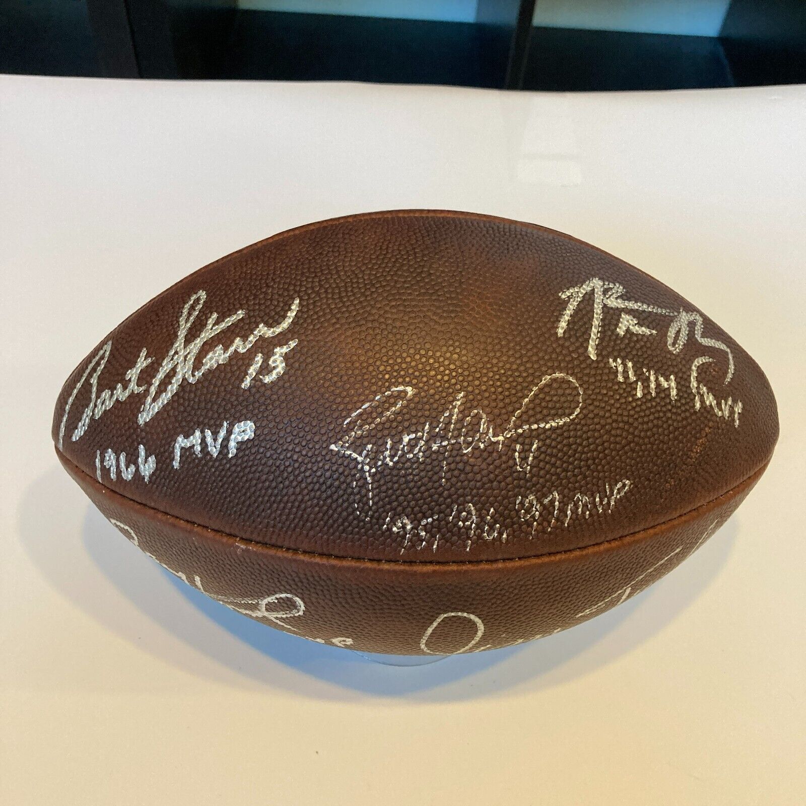 Bart Starr Brett Favre Aaron Rodgers Green Bay Packers MVP Signed Football  JSA