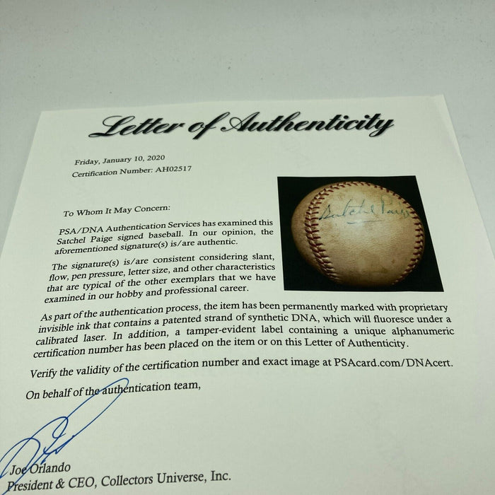 Beautiful Satchel Paige Signed 1950's National League Baseball PSA DNA COA