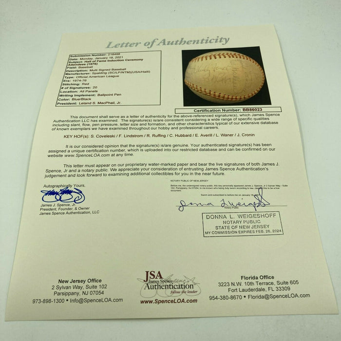 1976 Hall of Fame Induction Multi Signed Baseball Joe Cronin Red Ruffing JSA LOA