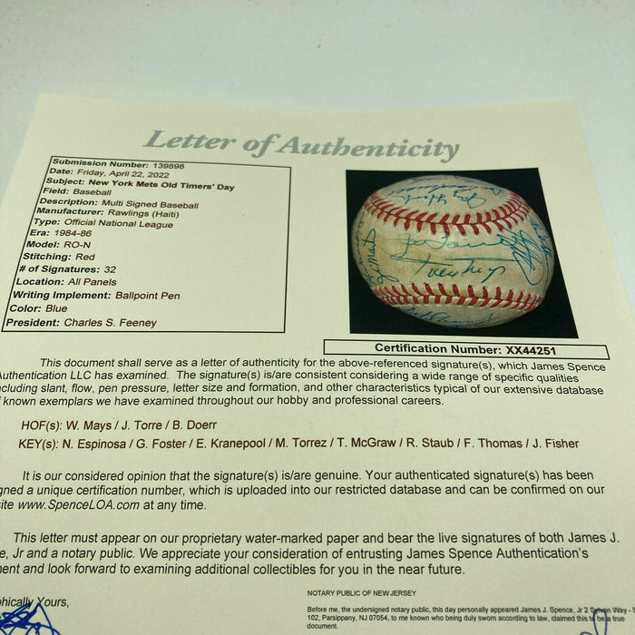 Willie Mays New York Mets Old Timers' Day Multi Signed Vintage NL Baseball JSA