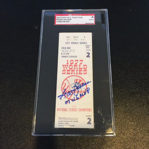 Reggie Jackson Signed Inscribed Original 1977 World Series Full Ticket SGC COA