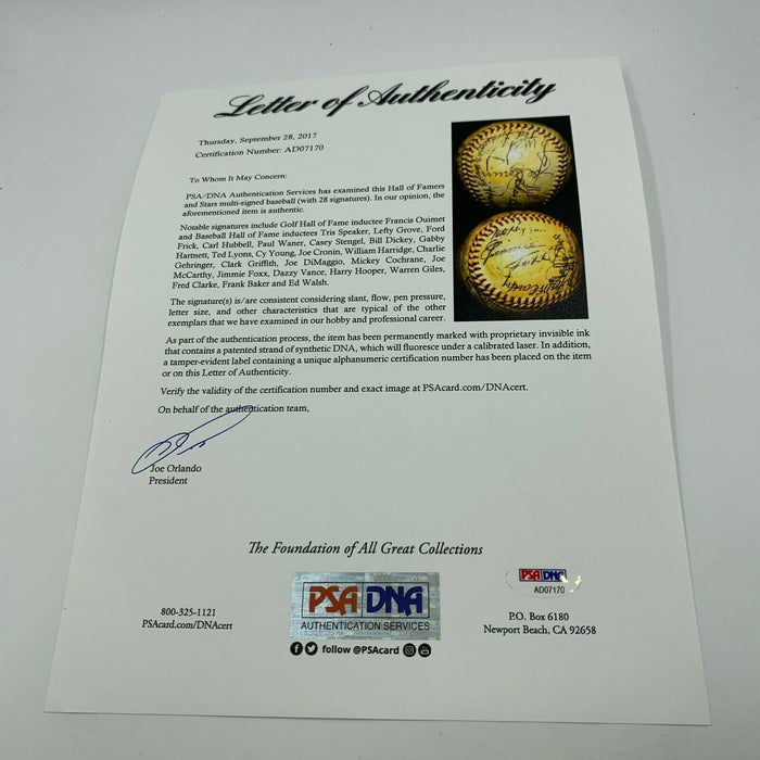 Cy Young Jimmie Foxx Tris Speaker Hall Of Fame Signed Baseball 27 Sigs PSA & JSA