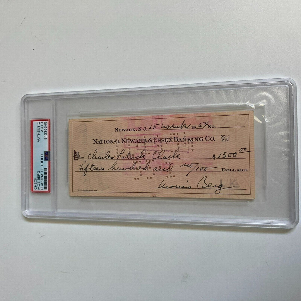 Moe Berg Signed 1954 Bank Check The Catcher Was a Spy PSA DNA