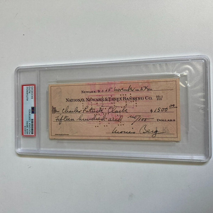 Moe Berg Signed 1954 Bank Check The Catcher Was a Spy PSA DNA