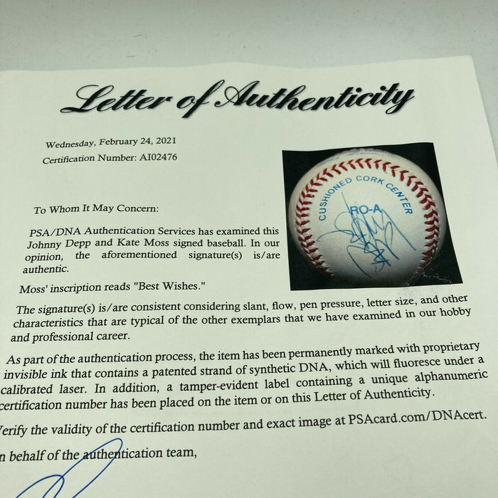 Johnny Depp & Kate Moss Signed American League Baseball PSA DNA COA