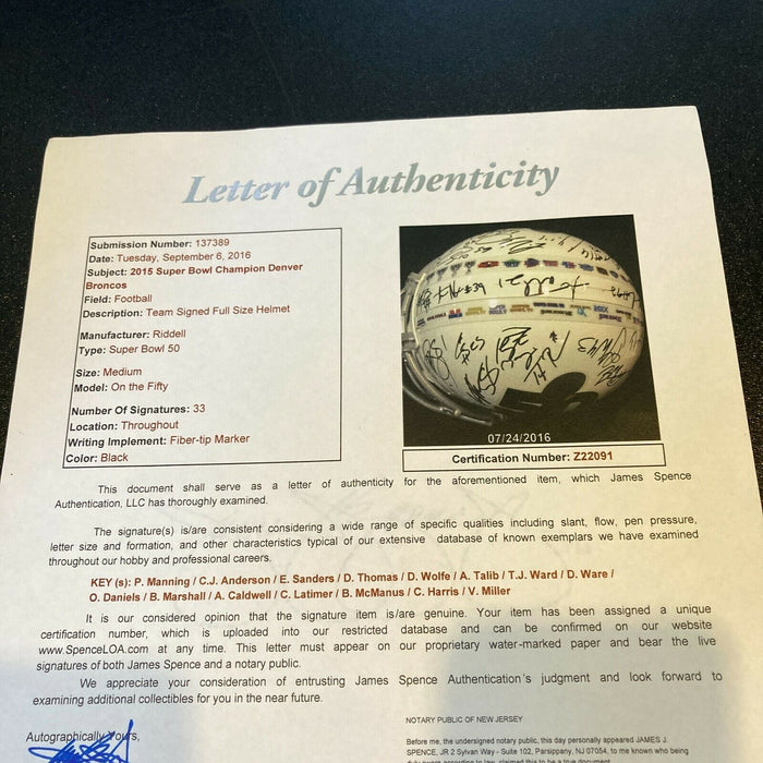 2015 Denver Broncos Super Bowl 50 Champs Team Signed Authentic Helmet JSA COA