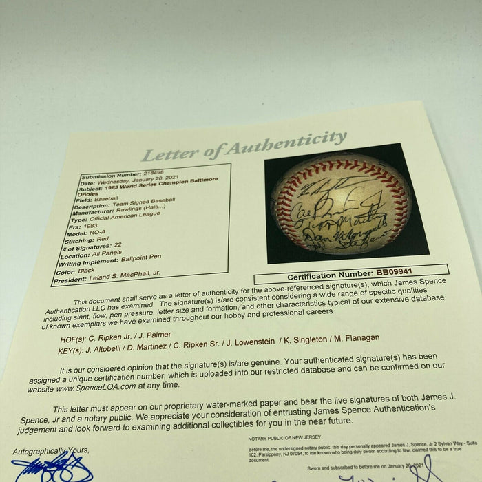 1983 Baltimore Orioles World Champions Team Signed Baseball Cal Ripken JSA