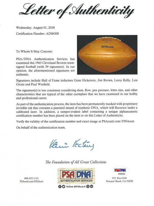 1965 Cleveland Browns Team Signed Wilson Football 39 Sigs Jim Brown PSA DNA COA