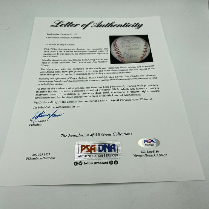 1978 New York Yankees World Series Champs Team Signed Baseball PSA DNA COA